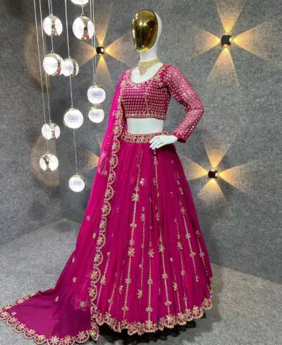 RANGOLI ART Womens Georgette Lehenga Choli Semi-Stitched Pink Free Size - Image 3