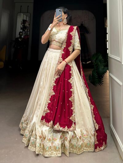 TRENDMALLS Women's Art Silk Embroidery Sequin work Lehenga Choli with Dupatta-SemiStitch | Stylish Wedding Lehenga Choli for women - Image 8