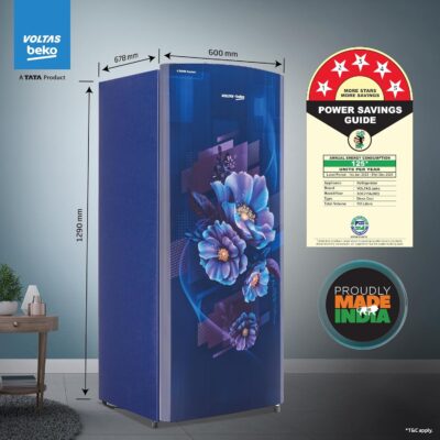 Voltas Beko, A Tata Product 183 L 5 Star Single Door Direct Cool Refrigerator with Quick Frezze (RDC215A / W0BBRTM0000GO, Bonita Blue, Fresh Box Technology) - Image 4