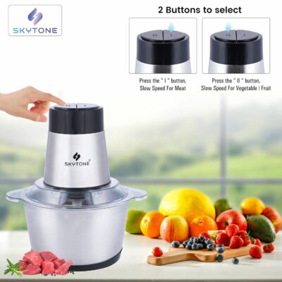 SKYTONE Electric Chopper, Meat Chopper With Stainless Steel Bowl Heavy 700W Motor - 2 Speed Modes For Kitchen Food Processor, Meat, Vegetables, Onion, Mince (Electric, 2 Liter) - Image 3