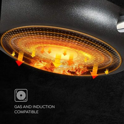 Prestige Omega Deluxe Granite Aluminium 3 Pcs Set- Tawa, Fry Pan & Kadai with 1 Glass Lid|Non-Stick|Spatter-Coated Surface|Induction & Gas Compatible|Black - Image 7