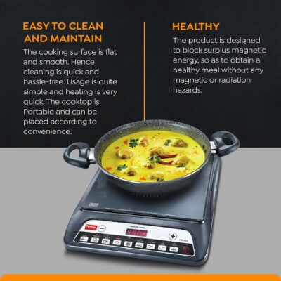 Prestige PIC 20 1600 Watts Induction Cooktop |Indian Menu Option |High Voltage Surge Protection| Automatic Power & Temperature Adjustment|1 year Warranty |Black - Image 4