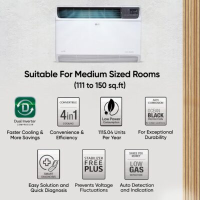 LG 1.5 Ton 3 Star DUAL Inverter Window AC (Copper, Convertible 4-in-1 cooling, 4 Way Air Swing, HD Filter, UW-Q18WUXA, White) - Image 2