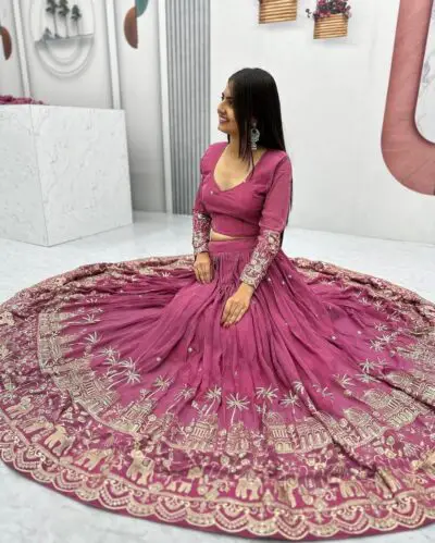 Tyche Purnaa Veda Georgette Embroidery Work Semi-Stitched Lehenga Choli for Women with Dupatta (PINK) - Image 3