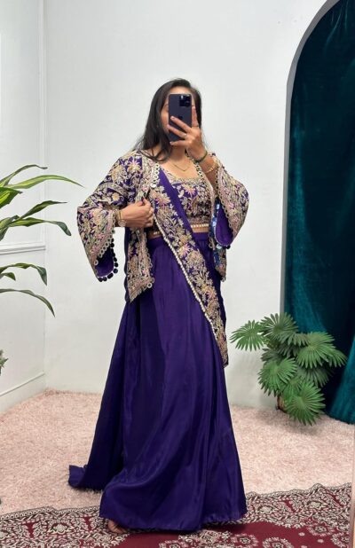 MARUTI FASHION HOUSE Lehenga Choli For Womens And Girls Ready To Wear Saree & Koti Set For Women Chinon Silk Fabric On Embrodery Sequance Cording Work Bollywood - Image 3