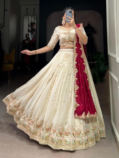 TRENDMALLS Women's Art Silk Embroidery Sequin work Lehenga Choli with Dupatta-SemiStitch | Stylish Wedding Lehenga Choli for women - Image 3