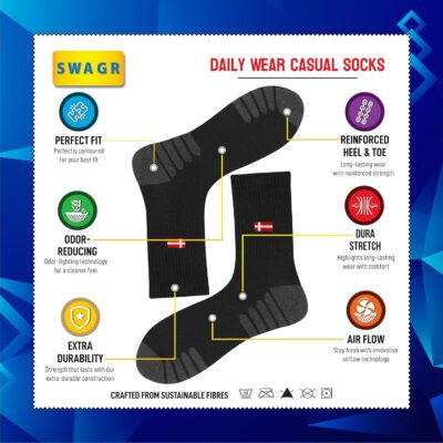 SWAGR Sports Crew Socks for Men Premimum Cotton Athletic Socks, Pack of 3, Free Size - Image 4