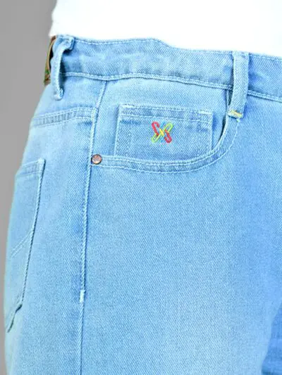 Knit N Knot Girls' Kids Premium Ice, Light Blue Wide Leg Flared Fit Relaxed Loose high Waist Ripped Ruptured Jeans | Casual Festival Occassional wear | Non Stretch | Frayed Bottom | Adjustable Waist - Image 5