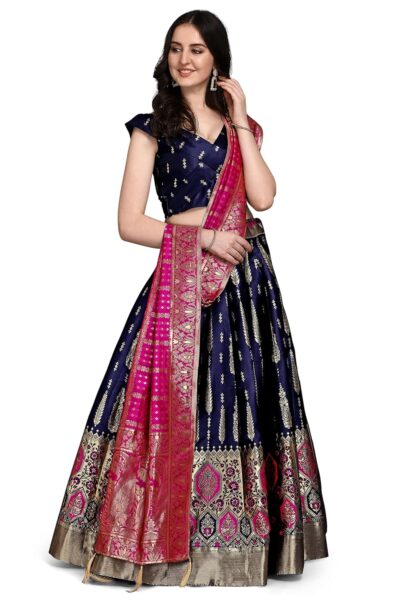 PURVAJA Women's Faux Silk Jacquard Semi-Stitched Embroidered Fabric Lehenga Choli - Image 3