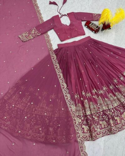 Tyche Purnaa Veda Georgette Embroidery Work Semi-Stitched Lehenga Choli for Women with Dupatta (PINK) - Image 5
