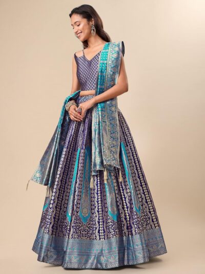 PURVAJA Women's Jacquard Semi-Stitched Lehenga choli(Lihaaz) - Image 2