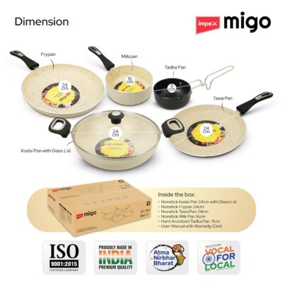 Impex 6 Pcs Nonstick Granite Cookware Set | 3 mm Thickness | Induction Bottom Cookware Set, Nonstick Cookware Set of Frypan, Kadai Pan, Tawa Pan, Tadka Pan and Milk Pan | 1 Year Warranty - Image 7