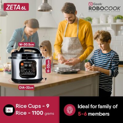 Geek Robocook Zeta 11-in-1 Automatic Electric Pressure Cooker 6 L | 1 Year Warranty | 13 Indian Preset Menu, Instant Electric Cooker Pot, Multipurpose Electric Rice Cooker (Stainless Steel, 6 Litre) - Image 8