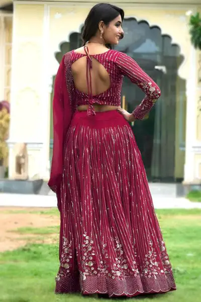 KEDARFAB Georgette Sequence Embroidery Lehenga Choli For Women | Wedding | Stylish | Festive | Lehenga For Women (Barbie) - Image 3