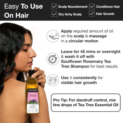 Soulflower Rosemary Lavender Hair Oil For Hair Growth, Hair Fall Control, Healthy Scalp, Long Hair, Rosemary, Lavender, Castor|100% Pure, Natural, Organic, Clinically Proven for Hair Growth, 120ml - Image 6