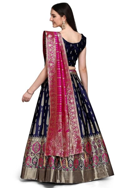 PURVAJA Women's Faux Silk Jacquard Semi-Stitched Embroidered Fabric Lehenga Choli - Image 2