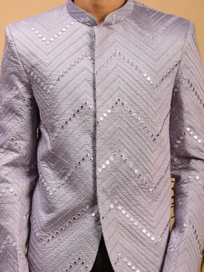 VASTRAMAY Mirror Work Embellished Viscose Jodhpuri Coat for Men – Stylish Ethnic Wear for Weddings & Special Occasions - Image 4