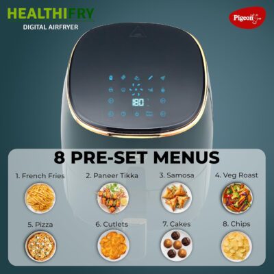 Pigeon Healthifry Digital Air Fryer, 360° High Speed Air Circulation Technology 1200 W with Non-Stick 4.2 L Basket - Green - Image 3