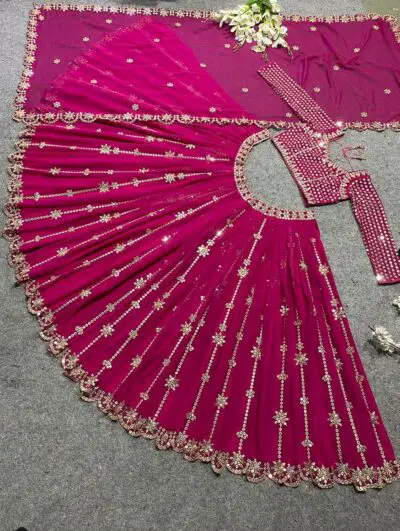 RANGOLI ART Womens Georgette Lehenga Choli Semi-Stitched Pink Free Size - Image 7
