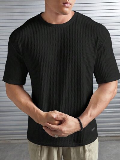 Imsa Moda Mens Solid Dotted Unique Design Oversized Tshirt for Men - Round Neck Loose Fit Drop Shoulder Mens T-Shirt - Image 3