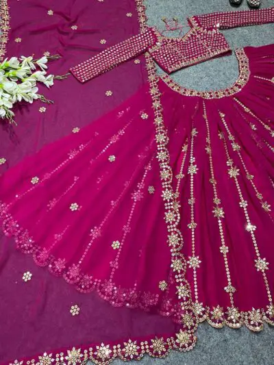RANGOLI ART Womens Georgette Lehenga Choli Semi-Stitched Pink Free Size - Image 4