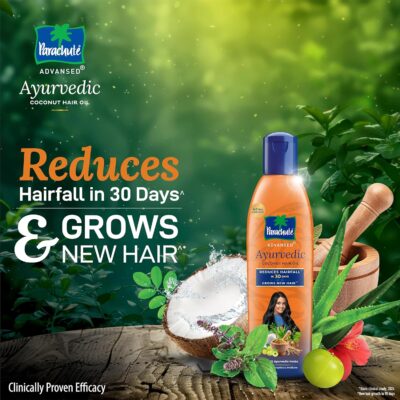 Parachute Advansed Ayurvedic Coconut Hair Oil | For Hair Fall Control & Hair Growth | With Coconut & 25 Ayurvedic Herbs like Amla, Neem, Bhringraj, Brahmi, Methi etc | Clinically Proven to Reduce Hair Fall in 30 Days | 300ml - Image 3