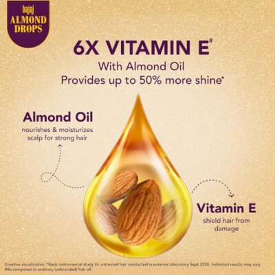 Bajaj Almond Drops Hair Oil, 625ml, Hair Oil, 6X Vitamin E, Almond Oil, Light and Non-Sticky, Hair Fall Control - Image 4