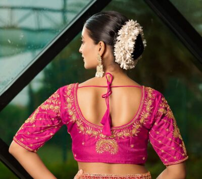 Pujia Mills Women's Readymade Blouse Embroidery Multi Coding maggam Work Sequence Work Indian Ethnic Designer Stitched Readymade Saree Half Sleeve Blouse for Women for Saree Lehenga Choli - Image 4