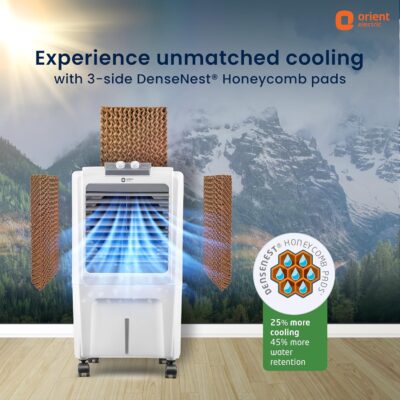 Orient Electric Durachill 40 L Portable Air Cooler For Home | Densenest Honeycomb Pads |17% More Air Delivery | Fully Collapsible Louvers |Inverter Compatible | Air Cooler For Room | White & Grey - Image 2