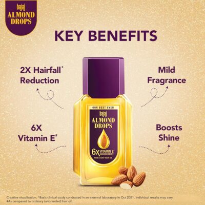 Bajaj Almond Drops Hair Oil, 625ml, Hair Oil, 6X Vitamin E, Almond Oil, Light and Non-Sticky, Hair Fall Control - Image 7
