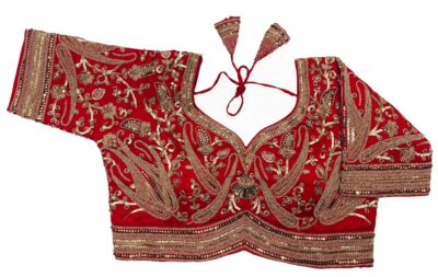 Pujia Mills Women's Readymade Bridal Blouse Embroidery Copper Coding Glitter Sequence Thread Work Indian Ethnic Designer Stitched Half Sleeve Blouse Readymade for Women Saree Bridal Lehenga Choli - Image 3