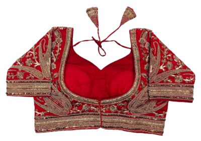 Pujia Mills Women's Readymade Bridal Blouse Embroidery Copper Coding Glitter Sequence Thread Work Indian Ethnic Designer Stitched Half Sleeve Blouse Readymade for Women Saree Bridal Lehenga Choli - Image 4