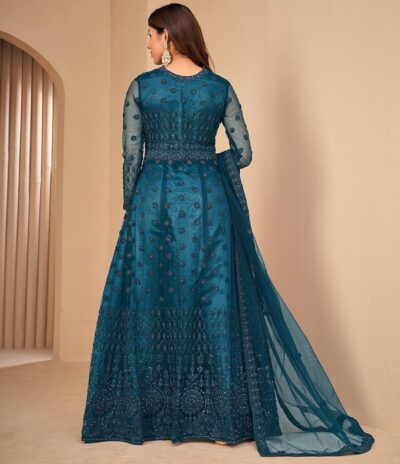 Divine International Trading Co Women's Net with Heavy Embroidery Work Long Anarkali Gown Lehenga Choli - Image 3
