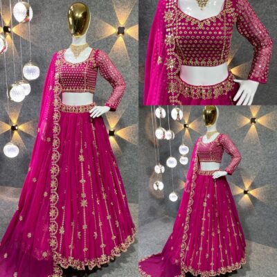 RANGOLI ART Womens Georgette Lehenga Choli Semi-Stitched Pink Free Size - Image 8