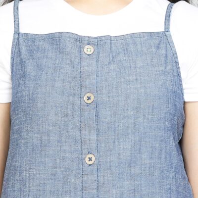 VYN Solid Denim Stylish Half Sleeves Square Neck Front Open Comfortable Cami Dress with 2 Pocket for Teen Girls Knee Short Length Dress Party and Casual - Image 2