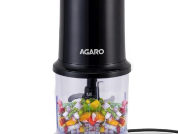 AGARO Electric Chopper, 400 Watts, Vegetable Chopper, Cutter, 100% Pure Copper Motor, Chop, Mince, Dice, Twin Stainless Steel Blade, 500 Ml, One Touch Operation, Elegant, Black.