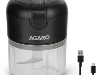 AGARO Elite Rechargeable Mini Electric Chopper, Food Grade Bowl, Stainless Steel Blades, One Touch Operation, for Mincing Garlic, Ginger, Onion, Vegetable, Meat, Nuts, 250 Ml, Black.