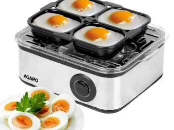 AGARO Grand Egg Boiler and Poacher,2-in1 Boils 8 Eggs, Poach 4 Eggs, Steamed Vegetables, 3 Boiling Modes, Stainless Steel Body, Transparent Lid, 500 Watts, Silver |14 Ounces(414 ml)