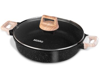 AGARO Imperial Granite Non Stick Kadai with Glass Lid, 2.8L / 24cm, Kadai,Deep Frying Pan, Biryani Pot, Cast Aluminium Body, Gas & Induction Compatible, Dark Grey.