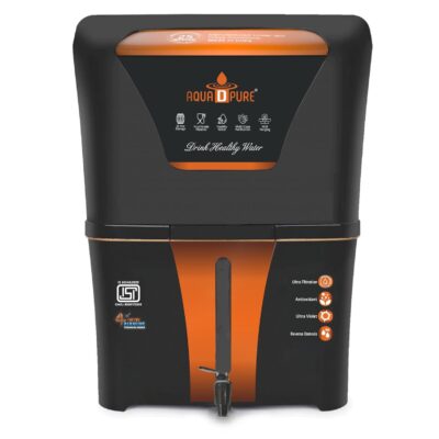 AQUA D PURE 4 in 1 Alkaline RO Waer Purifier with Goodness of Copper and RO, UV, UF, Inbuilt TDs Adjuster, Multisource Water Compatibility, Black