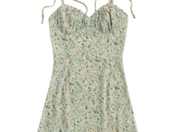 Aahwan Women's & Girls' Knotted Shoulder Ruched Bust Ditsy Floral Printed Cami Mini Dress