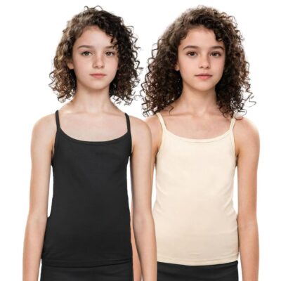 Adira | Camisole for Girls 13-14 Years | Flat Padded Innerwear Vest | Cami for Puberty | Overs Nipples & Gives Confidence at School | Soft, Stretchy Cotton | Pack of 2