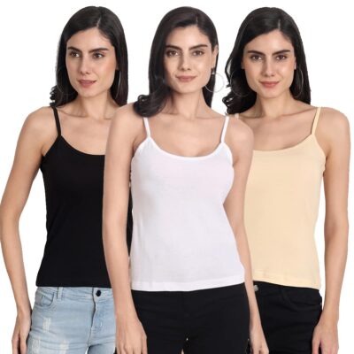 Aimly Women's Cotton Regular Fit Camisole Slip Spaghetti Combo Pack of 3
