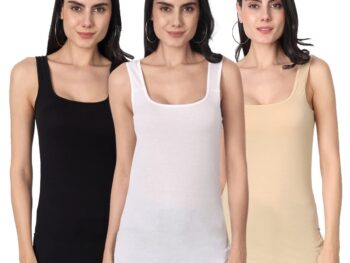 Aimly Women's Regular Fit Sleeveless Cotton Long Camisole Slip Spaghetti Combo Pack of 3