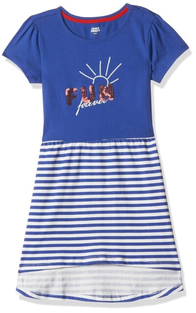 Amazon Brand - Jam & Honey Casual Girls 100% Cotton Printed Knee Length One Piece Dress | Age 2-12 Years