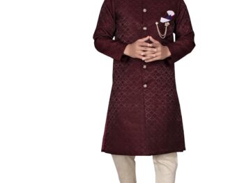Amzira Men's Ethnic Wear Coffee Traditional Indo Western Kurta Pyjama Set, Sherwani, Wedding Wear Kurta Set for Men, Party Wear Suit
