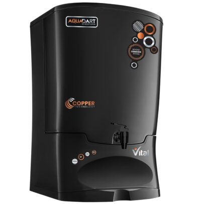 AquaDart Copper RO+UV+UF Water Purifier for Home 12 L/Hr Purification 8 L Storage Tank|Suitable for all Water Sources Borewell, Tanker, Municipal Water | Black