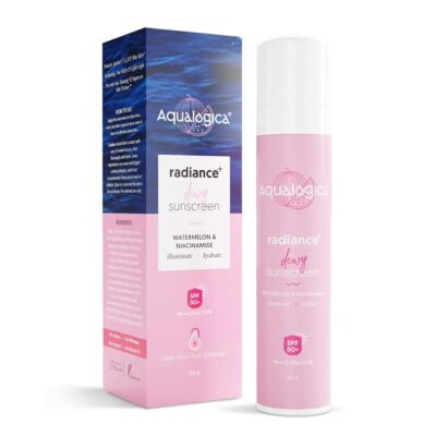 Aqualogica Radiance+ Dewy Sunscreen SPF 50+ PA+++ | Lightweight texture for oily, combination, acne prone skin | Broad spectrum protection | No white cast, Non greasy | For Men & Women | 50g