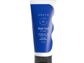 Arata Styling Hair Gel For All Hair Types | Medium to Strong Hold | Tames Flyaways & Adds Definition | Creates Slicked-Back Looks, Adds Texture with Organic Flaxseeds | 50 ML