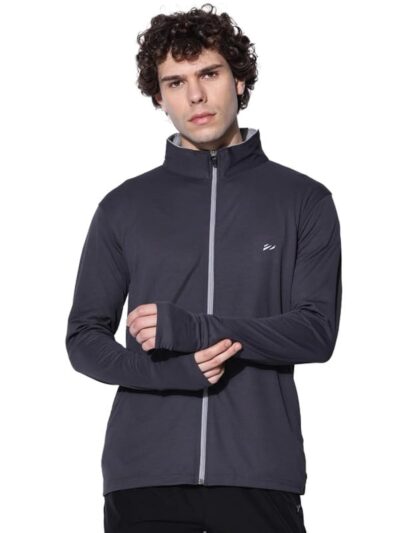 BLUE TYGA Men's Nylon Blend Standard Length Sunscreen Jacket with UV Protection UPF 50+ Jacket with Breathability & Coolrush Technology Lightweight Jacket Charcoal Grey Large